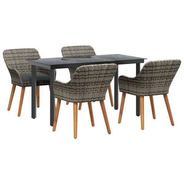 vidaXL Garten Essgruppe mit Kissen 5 pcs Grau Poly-Rattan