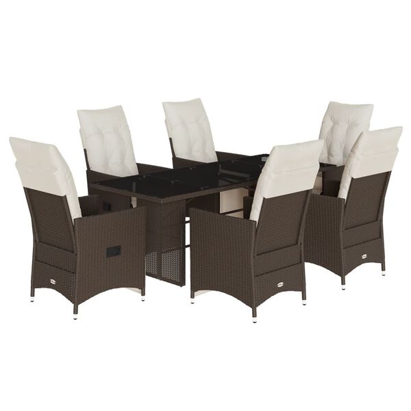 vidaXL 7-tlg. Garten-Bistro-Set mit Kissen Braun Poly Rattan