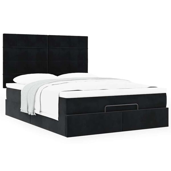 vidaXL Ottoman-Bett mit Matratzen Schwarz 140x200 cm Samt
