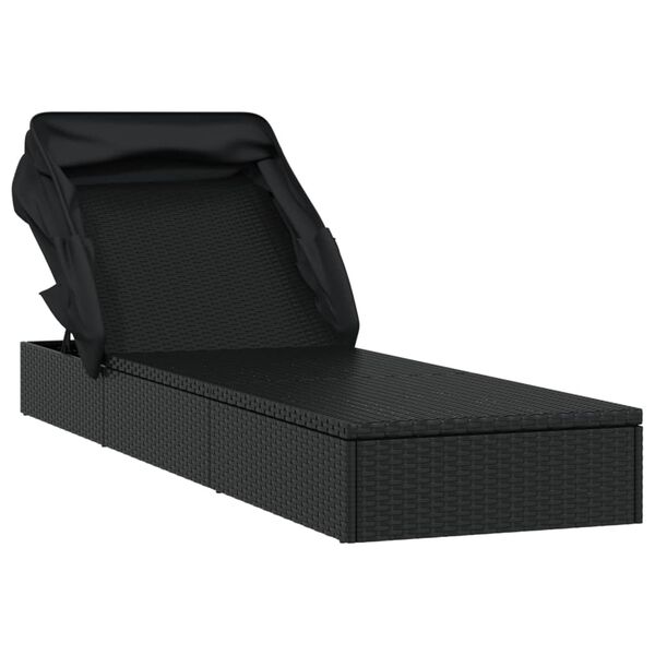 vidaXL Sonnenliege mit Faltdach Schwarz 213x63x97 cm Poly Rattan