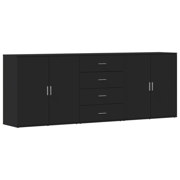 vidaXL Sideboards 3 Stk. Schwarz Holzwerkstoff