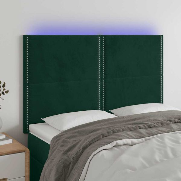 vidaXL LED Kopfteil Dunkelgr&uuml;n 144x5x118/128 cm Samt