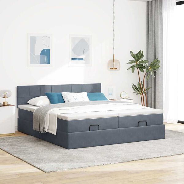 vidaXL Ottoman-Bett mit Matratzen Dunkelgrau 160x200 cm Samt