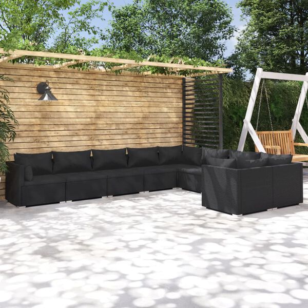 vidaXL 9-tlg. Garten-Lounge-Set mit Kissen Poly Rattan Schwarz