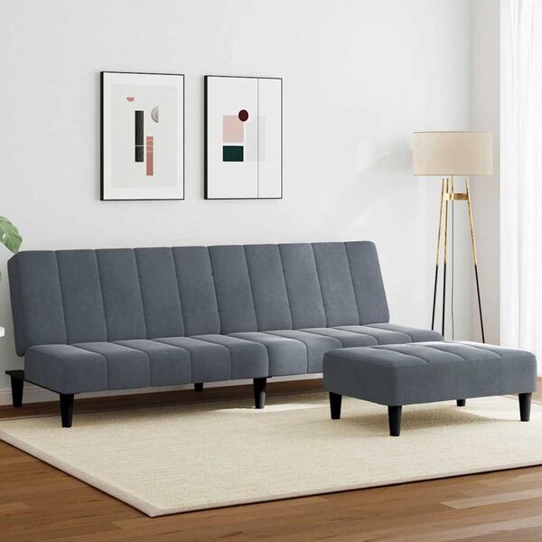 vidaXL Schlafsofa 2-Sitzer mit Fu&szlig;hocker Dunkelgrau Samt