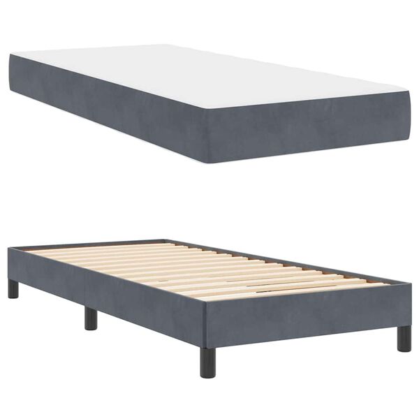 vidaXL Boxspringbett mit Matratze Dunkelgrau 80 x 220 cm Stoff