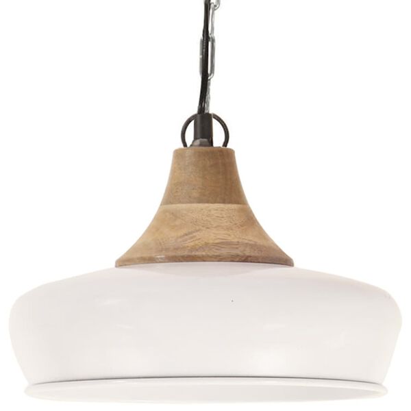 vidaXL H&auml;ngelampe Industrie-Stil Wei&szlig; Eisen & Massivholz 26 cm E27