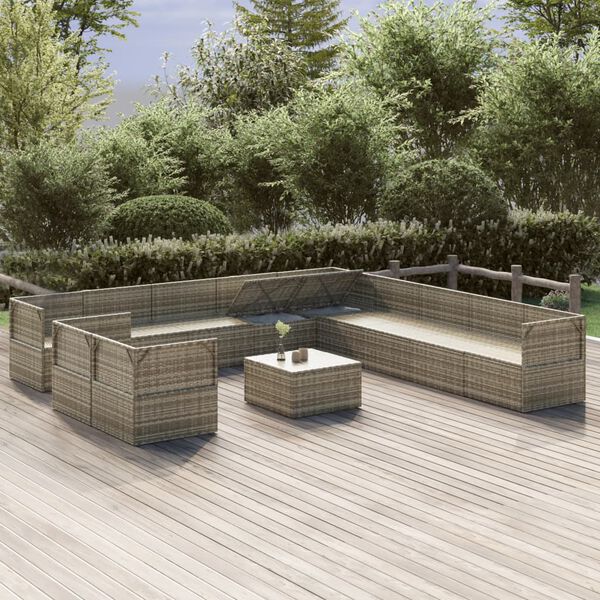 vidaXL 12-tlg. Garten-Lounge-Set mit Kissen Grau Poly Rattan