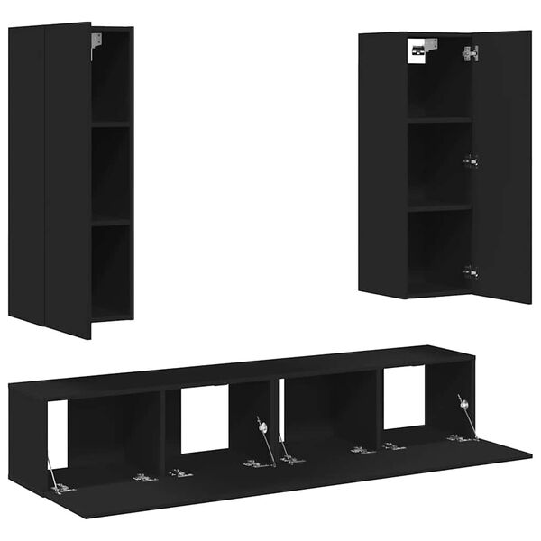 vidaXL 4-tlg. TV-Schrank-Set Schwarz Holzwerkstoff