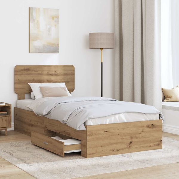 vidaXL Bettrahmen mit Kopfteil Artisan-Eiche 90 x 200 cm Holzwerkstoff
