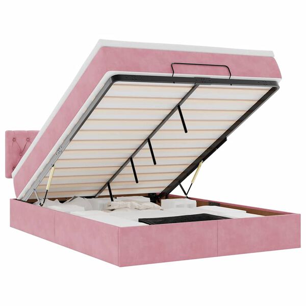 vidaXL Ottoman-Bett mit Matratze Rosa 140x190 cm Samt