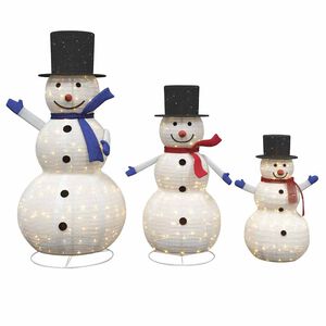 vidaXL Weihnachts-Schneemann Familie 3 stk. Warmes Wei&szlig; 55 x 122 cm