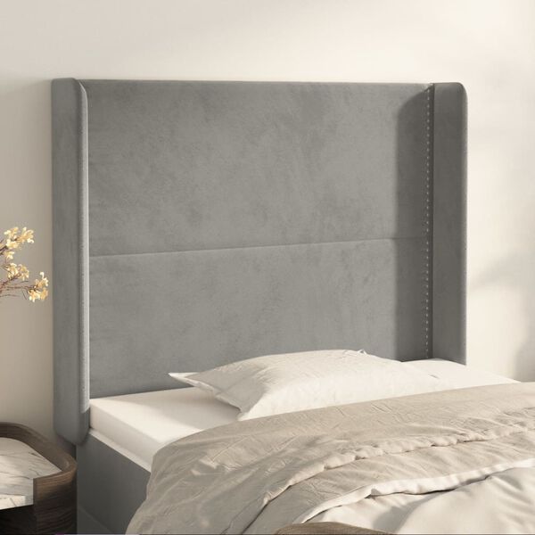vidaXL Kopfteil mit Ohren Hellgrau 93x16x118/128 cm Samt