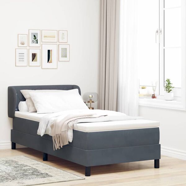 vidaXL Boxspringbett mit Matratze Dunkelgrau 90 x 200 cm Samt