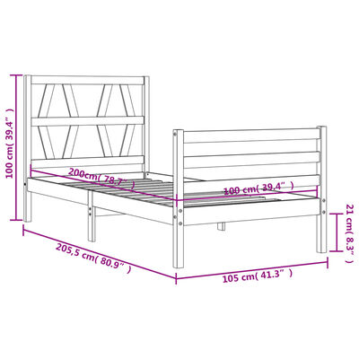 vidaXL Massivholzbett mit Kopfteil Weiß 100x200 cm