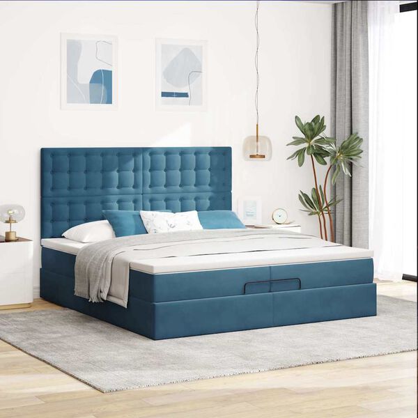 vidaXL Ottoman-Bett mit Matratzen Dunkelblau 200x200 cm Samt