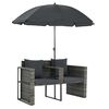vidaXL Gartenbett mit Sonnenschirm Grau Poly Rattan