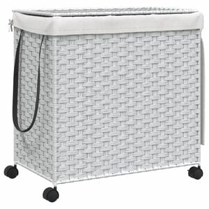 vidaXL W&auml;schekorb mit Rollen Wei&szlig; 60x35x60,5 cm Rattan