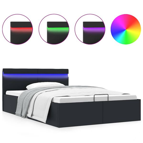 vidaXL Bett mit Bettkasten Hydraulisch LED Kunstleder 140x200 cm