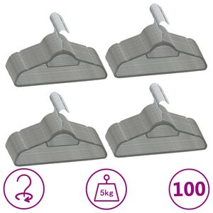 vidaXL 100 Stk. Kleiderb&uuml;gel-Set Anti-Rutsch Grau Samt