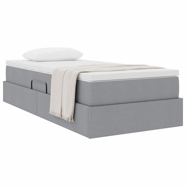 vidaXL Aufbewahrungsbett mit Matratze Hellgrau 90 x 200 cm Polyester