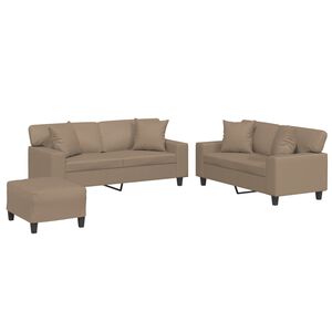 vidaXL 3-tlg. Sofagarnitur mit Kissen Cappuccino-Braun Kunstleder