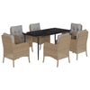 vidaXL 7-tlg. Garten-Essgruppe mit Kissen Beige Poly Rattan