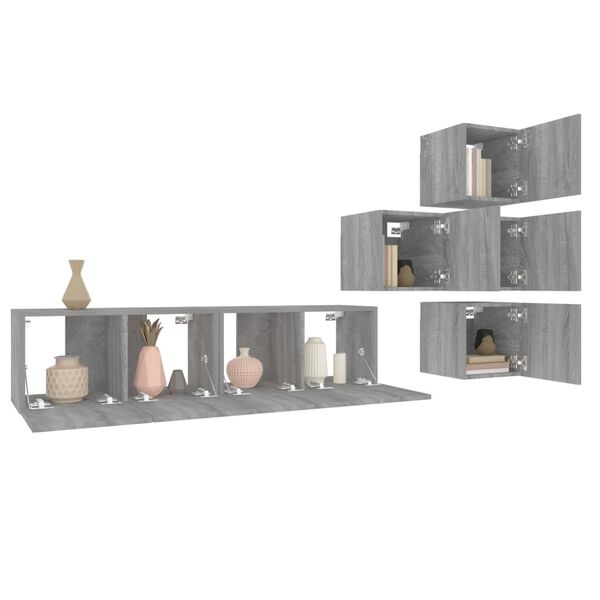 vidaXL 6-tlg. TV-Schrank-Set Grau Sonoma Holzwerkstoff