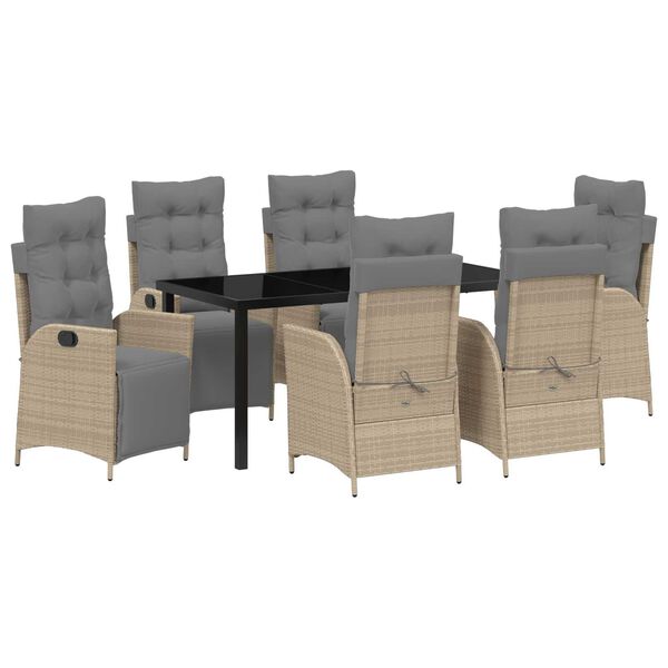 vidaXL Garten Essgruppe mit Kissen 7 pcs Beige Poly-Rattan