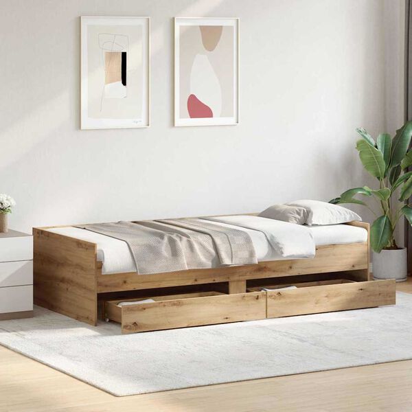 vidaXL Bettrahmen Artisan-Eiche 90 x 200 cm Massives Kiefernholz