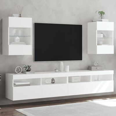 vidaXL TV-Wandschränke mit LED-Leuchten 2 Stk. Weiß 40x30x60,5 cm