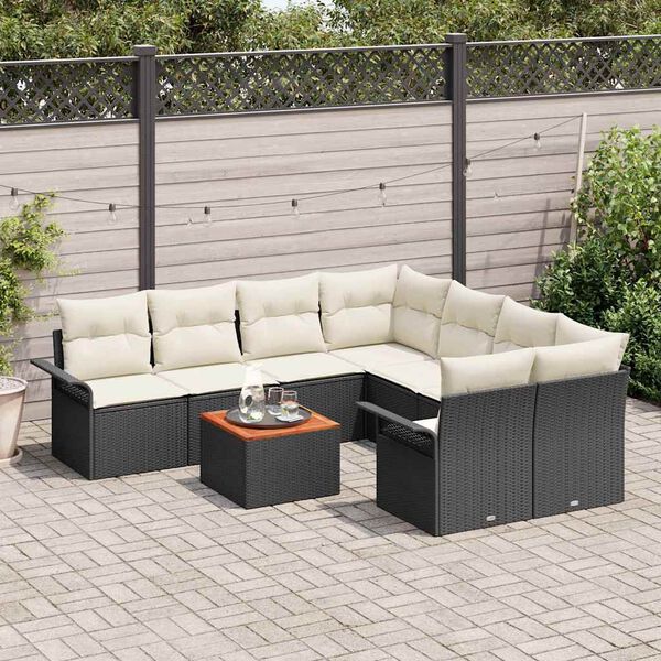 vidaXL Gartensofa-set mit Kissen 9 pcs Schwarz Poly-Rattan