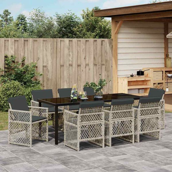 vidaXL Garten Essgruppe 9 pcs Hellgrau Poly-Rattan