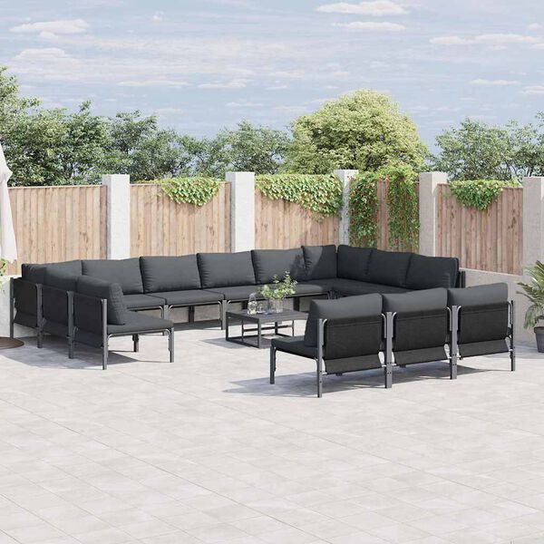 vidaXL Gartensofa-set mit Kissen 13 pcs Schwarz Stahl