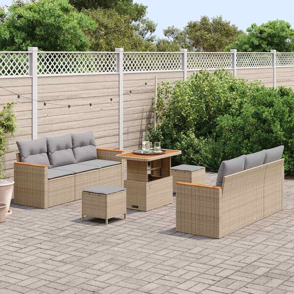 vidaXL Gartensofa-set 9 pcs Beige Poly-Rattan