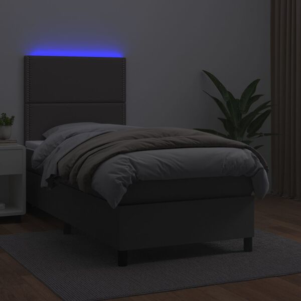 vidaXL Boxspringbett mit Matratze & LED Grau 90x200 cm Kunstleder