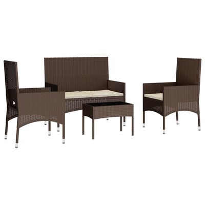 vidaXL 4-tlg. Garten-Lounge-Set mit Kissen Braun Poly Rattan