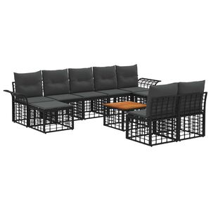 vidaXL Outdoor-Sofagarnitur 10 stk. Schwarz und Dunkelgrau Polyester