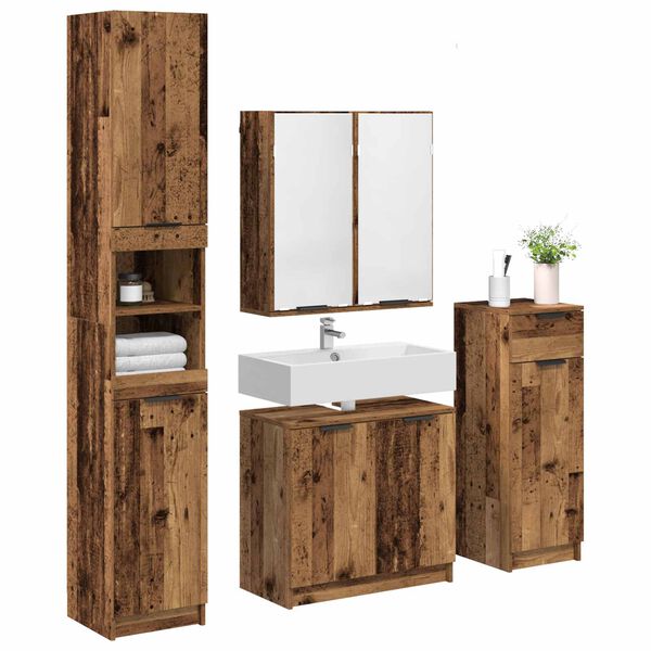 vidaXL Badezimmerm&ouml;bel-Set mit Schubladen 4 pcs Altholz Holzwerkstoff