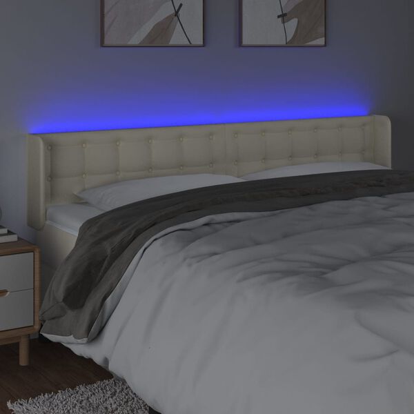 vidaXL LED Kopfteil Creme 163x16x78/88 cm Kunstleder