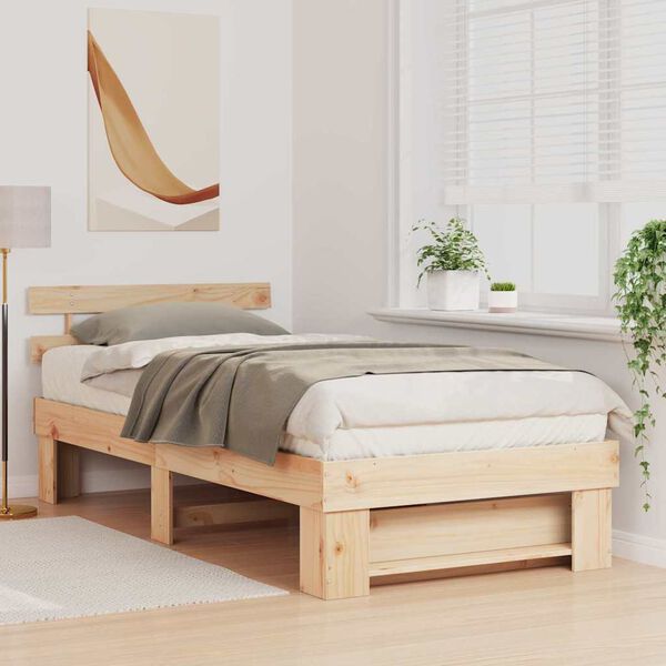 vidaXL Bettrahmen mit Kopfteil Braun 100 x 200 cm Massives Kiefernholz