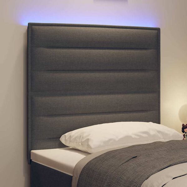 vidaXL LED Kopfteil mit LED-Lichtleisten Dunkelgrau 100 cm Polyester