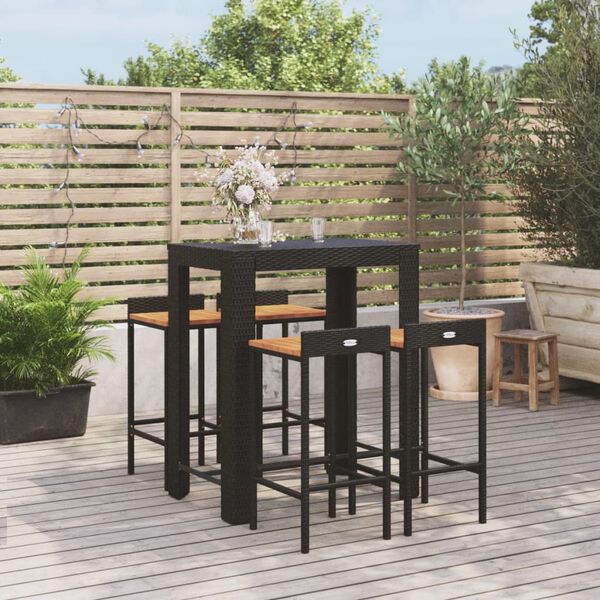 vidaXL 5-tlg. Gartenbar-Set Schwarz Poly Rattan & Massivholz Akazie