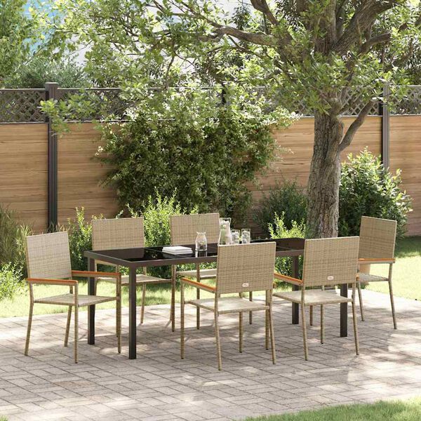 vidaXL Garten Essgruppe mit Kissen 7 pcs Beige Poly-Rattan