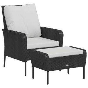 vidaXL Gartenstuhl mit Fu&szlig;hocker Schwarz Poly Rattan