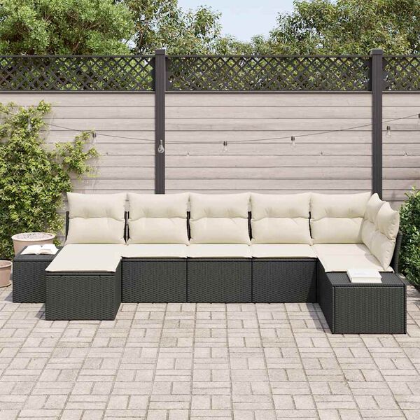 vidaXL Garten-Sofa-Set mit Kissen 7 pcs Schwarz Poly-Rattan
