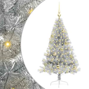 vidaXL K&uuml;nstlicher vorbeleuchteter Weihnachtsbaum Silber 120 cm PET
