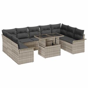 vidaXL Sofa Set mit Kissen 10 pcs Hellgrau Poly-Rattan