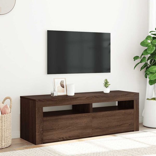 vidaXL TV-Schrank mit LED-Leuchten Braun Eichen-Optik 120x35x40 cm