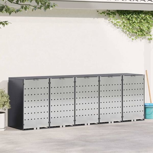 vidaXL Wagenm&uuml;llbeh&auml;lter f&uuml;r 5 Beh&auml;lter 340 x 77,5 x 115,5 cm Stahl